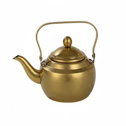 Qianly Retro Design Tea Pot - Large Capacity Stainless Metal Kettle, Vintage Elegant Beverage Server with Removable Infuser, Thickened Resists Wear, Serving for Tea, Coffee, Cafe, Retro Gold