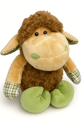 Plüsch Lamm 25 cm – Weiches Kuscheltier Schaf in Braun & Grün, Liebevoll gestaltetes Stofftier für Kinder & Erwachsene, Flauschiges Plüschlamm zum Einschlafen, Spielen & Verschenken (Weiß) (Braun)