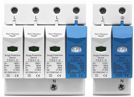 AC SPD DIN-skena 1P+NPE 3P+ 50KA T1 T2 385V 255V Hushålle överspänningsskydd Skyddande lågspänningsavledare(3P NPE,385V)
