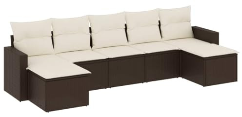 WRJENFSC 7-TLG. Garten-Sofagarnitur mit Stauraum, Lounge-Set aus Poly Rattan inkl. Auflagen, Modulare Gartenmöbel für Terrasse und Balkon, Braunes Rattan-Sofa mit Fußhocker und Kissen