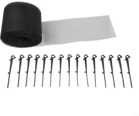 Advokingtap Rotolo di rete per grondaie in PVC con clip, rete anti-intasamento per foglie, ramoscelli e rami, foglio di protezione da taglio su misura per drenaggio del giardino e del cortile (15 cm x