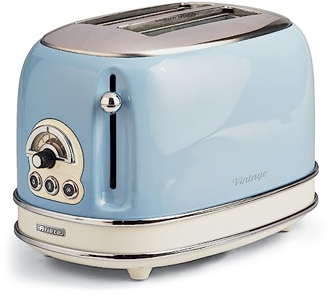 Ariete 155 Tostapane Vintage 2 fette di pane - senza pinze - 6 livelli di tostatura - 810 Watt- Acciaio Inox - Linea Vintage - Celeste