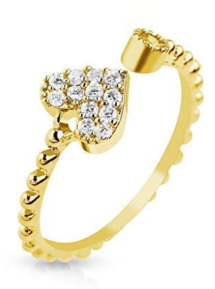 Tapsi´s Coolbodyart® Damen Fingerring Zehenring Messing rhodiniert in gold verstellbar mit Herz und Glitzerstein