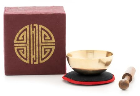 Mini-Klangschale in voiletter Box mit Longevity Symbol: 100% Handgefertigt in Nepal und natürlich fair gehandelt. (Mini Klangschale in Geschenkbox)