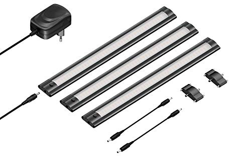 ledscom.de LED Unterbau-Leuchte SIRIS schwarz matt, flach, je 30cm, je 370lm, weiß, 3er Set