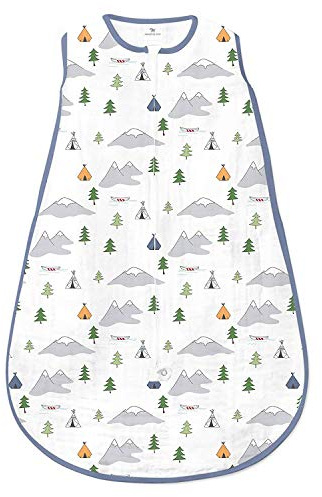 Amazing Baby Cotton Muslin Sleeping Sack, For Baby Boy or Girl, Wearable Blanket with 2-way Zipper, Outdoor Adventure, Denim, Medium (6-12 Month)