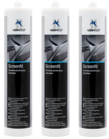 Normfest Screenfit – Schwarze Abtupfbare Scheibendichtmasse für Karosserie, witterungsbeständig, geruchslos, standfest, schützt zuverlässig vor Wasser, Streusalz und Umwelteinflüssen – 3X 310ml
