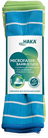 HAKA Microfaser-Bambustücher, 2 Stück, Streifen- & fusselfreie Trocknung, saugstarke Bambus-Mischung für Hochglanz, Fenster, Spiegel, Duschkabine, Küchenfront, maschinenwaschbar, 40×40 cm