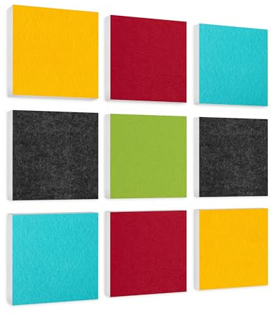 platino24 Akustikpaneele aus Basotect G+ mit Filzoberfläche I 9 Stück I 27,5 x 27,5 cm I Stilvolle Wandpaneele in Multicolore I Paneele aus Schaumstoff I Schalldämmung in Büro & Wohnung