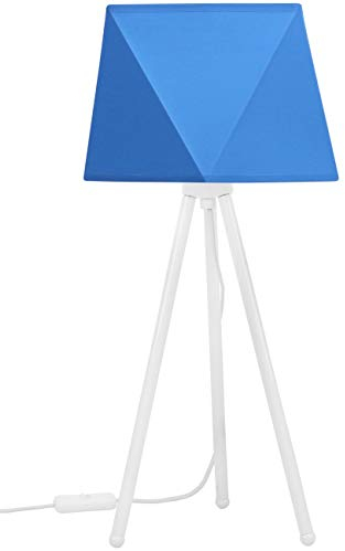 Light-Home Lampenschirm Tischlampe Modern - Elegante Nachttischlampe für Schlafzimmer Wohnzimmer - Tischleuchte E27-46x22,5 cm - Weiß und Blau Diamant