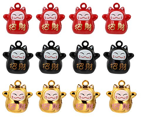 Toyvian Auto-Hängeornament 12 Stücke Metall Glöckchen Glückskatze Japanischer Omamori Katze Chinesischer Auto Anhänger Katzenhalsband für DIY Basteln Schmuck Auto Rucksack