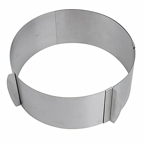 CEIEVER Cercle à tarte réglable en acier inoxydable - Accessoire argenté - Plaque de cuisson extensible - Pour la cuisson et la forme de gâteaux, réglable de 16 à 30 cm de hauteur et 8,5 cm