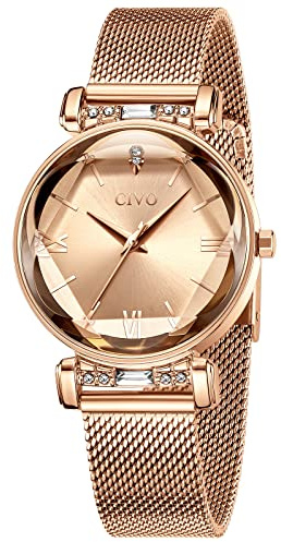 CIVO Montre Femme Or Or Rose Minimalistes Etanches Mode Élégante Casual Montre à Quartz Analogique pour Femme Bracelet Acier Inoxydable