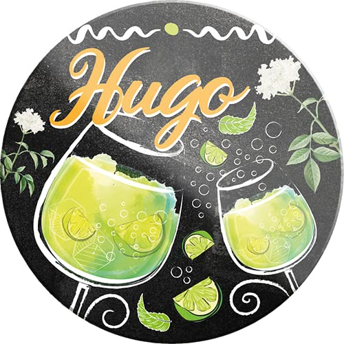 Magnet ''Hugo'' 8x8cm Kühlschrankmagnet Lustige Sprüche Feier Vintage Retro Geburtstag Deko Party Überraschung Fan Alkohol Cocktail Likör Sekt Getränk Party