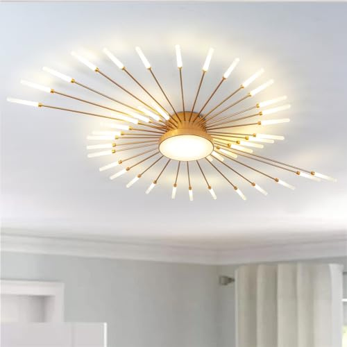 RRBEST Plafonnier LED Moderne Pour Salon,Acrylique Luminaire Plafonnier,Intérieur Design lampes de décoration pour salon chambre à coucher et salle à manger(Or,42+1 Tête)