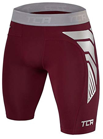 TCA Boys' CarbonForce Pro Compression Base Layer Shorts – Youth Thermal Under Gear for Sports, Football, PE & Training - Cabernet, 12-14 Years