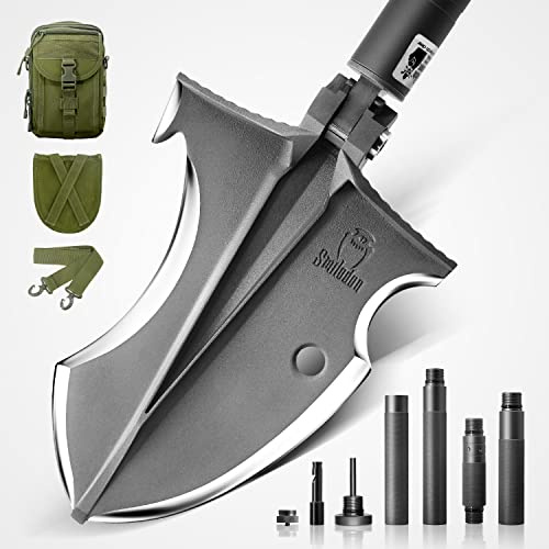 Zune Lotoo Pala Plegable, Pala Camping Multiusos de Acero Martensita, Pala Jardineria Portátil con 7 Ángulos Ajustables para Acampar, Camping, Jardín, al Aire Libre, Smilodon