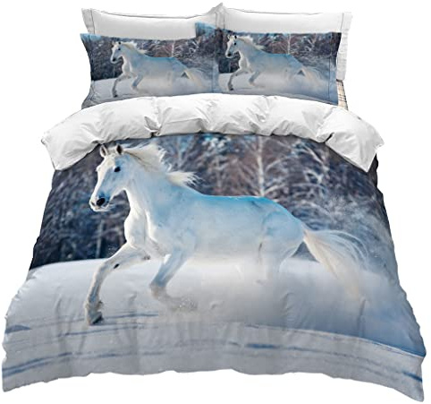 Funda nórdica Caballos 3D Animales Semental Galopando Patrones Imprimir Juego de Cama Infantil Chico Chica Funda de edredón y Funda de Almohada (Estilo 3, 150x220 cm - Cama 90 cm)