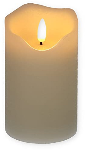GarPet LED Echtwachskerze mit Timer Echtwachs Kerze Creme Weiß Batterie Flackereffekt beweglicher Flamme flammenlose Kerze batteriebetrieben 7,5 x 12,5 cm