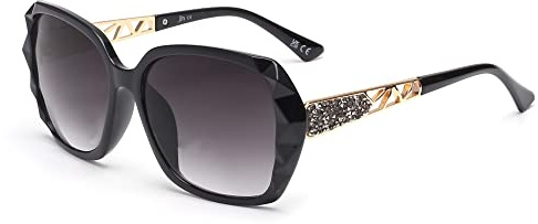 JM übergroße Quadratische Sonnenbrille mit Funkelndem Zusammengesetzten Glänzenden Rahmen, Sonnenbrille für Frauen UV-Schutz im Freien