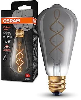 Osram LED-Lampen, Vintage-Edition, 15 Watts Ersatz, E27, ST64-shape, 1800 Kelvin, Warm Comfort Light, Klares Glas, single Pack, Smoke