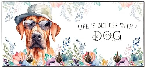 Cadouri Design-Hundegarderobe mit Rhodesian Ridgeback - Leinenhalterung für Halsband, Leine & Geschirr - originelles Geschenk für Hundebesitzer - handgefertigt