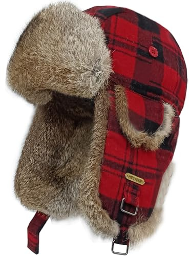 HEYANN Russian Hut Fliegermütze Herren, Kaninchenfell Ushanka Russenmütze Wintermütze Trappermütze Herren Fuzzy Winter Fellmütze mit Ohrenklappen Warme Russenmütze Mütze