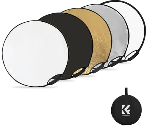 K&F CONCEPT 5-in-1 Réflecteur de Lumière 22(60cm) Diffuseur Photographique Pliable et Portable pour Studio et éclairage Extérieur Or Argent Blanc Noir Translucide