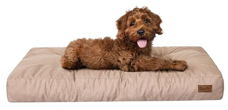 PillowPrim Hundebett, rechteckige Form, Haustiermatratze, Katzenbett, Hundekissen, Korb, Hundesofa, Liegeplatz, Gesteppt, Kissen, für mittelgroße Hunde, Beige
