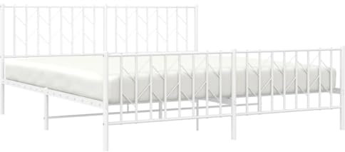 vidaXL Bettgestell, Bettrahmen mit Kopfteil Fußteil, Bett Gästebett mit Stauraum, Metallbett Doppelbett Schlafzimmerbett, Weiß 180x200cm Metall