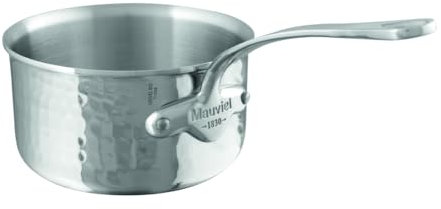 Mauviel M'Elite Casserole 5 plis en acier inoxydable poli martelé et poignées en acier inoxydable moulé, 1,8 l, fabriquée en France