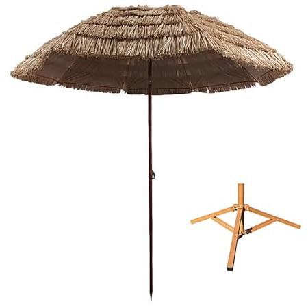 Sonnenschirm mit Ständer Balkonschirm Neigbar and Höhenverstellbar Balkon Strand Strohschirm für Strand Terrasse und Garten Natürliche(Color:Natural C,Size:200CM)
