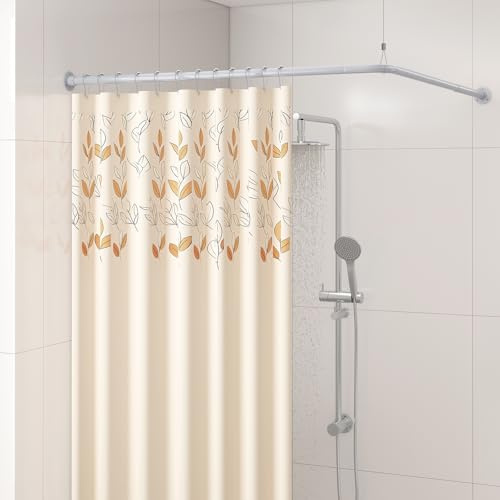 Yampos L-förmige Eck-Duschvorhangstange, 99,1-175,3 cm x 139,7-215,9 cm, verstellbare, um 90 Grad gebogene Badezimmerstange, quadratisch, kein Durchhängen, mit 12 Haken und Deckenhalterung, Silbergrau