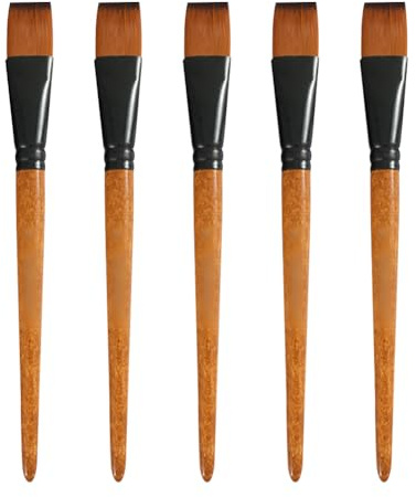 FSSTUD Flachpinsel aus Holz, 2,5 cm, langer Griff, Malpinsel, Aquarellpinsel, Nylon, Künstlerpinsel, Ölmalerei, Bastelpinsel, Acrylfarbe, Kunstpinsel für Gesichts- und Körpermalerei, 5 Stück