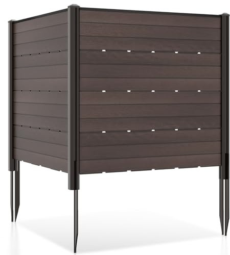 HOMASIS Recinzione Giardino Esterno in HDPE, Staccionata per Giardino con Pali a Terra da 45 cm, Divisione di Spazi Esterni da Esterno, 120 x 115 cm (Marrone)