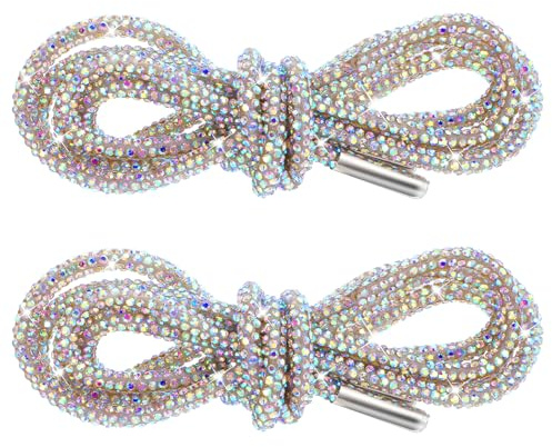 Lot de 2 lacets à paillettes - Lacets à paillettes - Strass - Lacets ronds en cristal argenté - Pour bottes, chaussures de tennis, chaussures de course