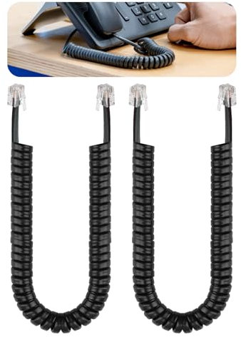 Wonvify Cavo Telefonico Spirale RJ9, Lunghezza a Spirale, Confezione da 2, Cavo Cornetta per Telefono Fisso