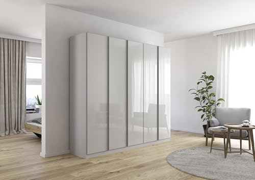 möbelando Drehtürenschrank >Modesty< in Glas seidengrau/seidengrau - 226x210x54 (BxHxT)