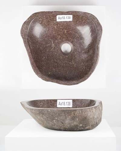 30 cm Naturstein-Waschbecken oval grau für Bad Gäste WC Steinwaschbecken Aufsatzwaschbecken aus Flussstein