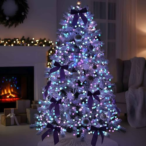 Qbis Premium Berry Cluster Lights, 120 Pastel Berry's: Blue, Purple and Turquoise. Static Cluster Christmas Lights Plug in Fairy Light Ideal as Christmas Tree Light on Thin Black Wire