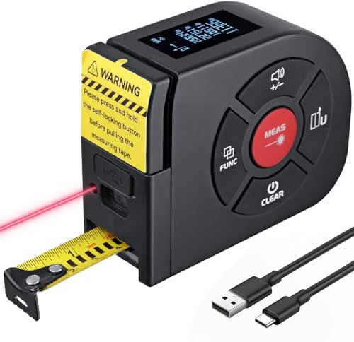 BINTA Mètre Ruban Laser 2-en-1 Télémètre Laser 164Ft/50M Mètre à Ruban Numérique avec Écran LCD pour Mesure Pythagore/Distance/Surface/Volume