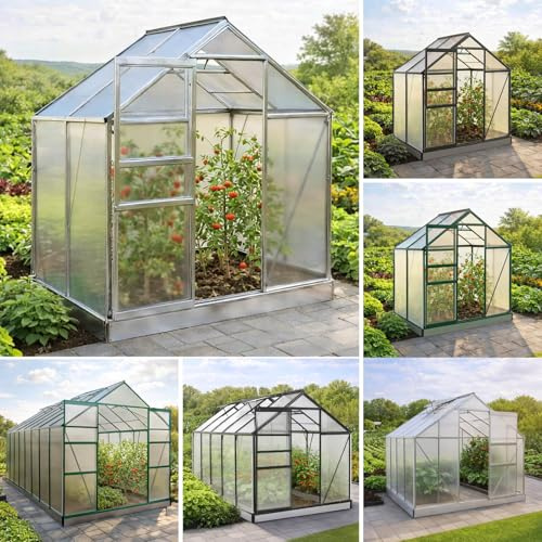 BRAST Gewächshaus Aluminium mit Fundament | TÜV geprüft | 42 Modelle | 130x190x195cm - 490x250x235cm, 6mm Hohlkammerplatten, rostfrei wetterfest temperaturbeständig | 130x190x195cm Silber