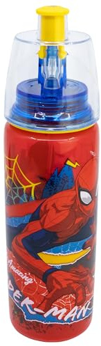 STOR Spider-Man Barnvattenflaska 575ml i Plast med Drickpip och Sprayknapp Återanvändbar BPA-fri för Barn