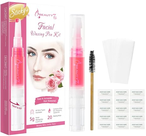 Beauty7 Wachsstift für Haarentfernung Natürlicher Augenbrauenwachs Stift Gesichtshaarentfernung Augenbrauenwachs-Kit Hochwirksame Haarentfernungs veganer Heizfreie Formel Rosenaroma
