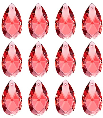 PATIKIL K9 Crystal Pendants Teardrop Beads, 12 Pack 28mm Chandelier Prisms Parts Hanging Beads DIY Lamp for Arts Crafts Decoration, Red