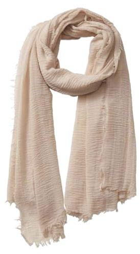 Cotton Blend Crinkle Vintage Soft Scarf with Fringed Edges, Lightweight Scarf Shawl Summer Beach Travel Scarfs (Light Khaki)