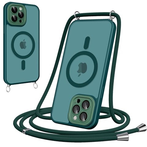 Pnakqil Magnetische Handyband mit Band für iPhone 11 Pro Max Hülle -Necklace HandyHülle Durchscheinende mit Kameraschutz,justierbarer und Abnehmbarer Kette,Crossbody Magnet Cover,Grün