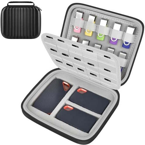 GWCASE Hard Drive Case with DIY Foam for SanDisk for Samsung for Seagate | Dual DIY Sponge Layers, 30 SD Card Slots with Label Windows, 10 USB Flash Drive Holder, Home Office Travel Use, Case Only
