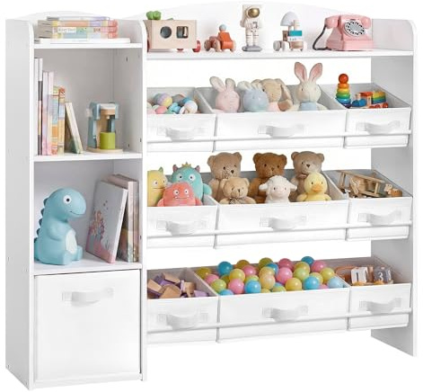 SONGMICS Libreria Montessoriana per Bambini, Scaffale Portagiochi con Scatole, Mobile Contenitore Organizer Giochi, Salvaspazio Cameretta, 113,1 x 30 x 104 cm, Bianco, Collezione TEZA GKR061WB01