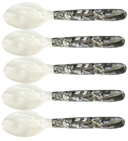 Cucharillas de caviar de nácar – Paquete de 5 asas redondas para servir caviar, postres, | elegantes para cocina gourmet, decoración de mesa, pr